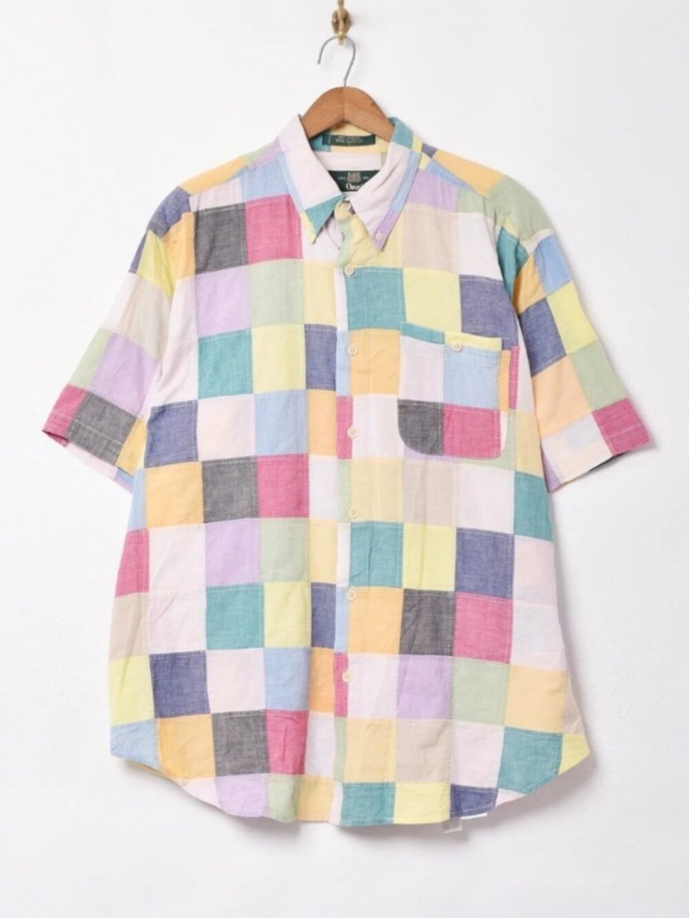 Orvis VTG 90's gem grail colorful pastel grunge checkered patchwork shirt M's L